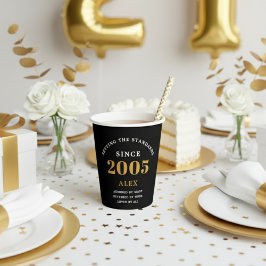 Vasos De Papel 21st Birthday Name 2005 Black Gold Elegant Chic