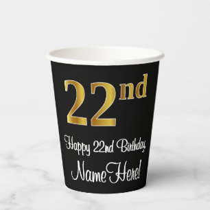 Vasos De Papel 22 Aniversario - Elegante Lujoso Faux Gold Look #