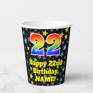 Vasos De Papel 22° cumpleaños: Patrón de estrellas divertidas y a