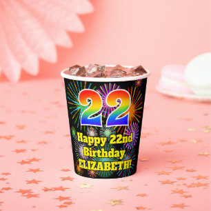 Vasos De Papel 22° cumpleaños: Patrón de fuegos artificiales dive