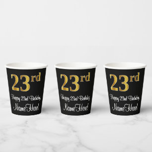 Vasos De Papel 23 Aniversario - Elegante Lujoso Faux Gold Look #