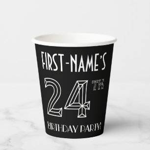 Vasos De Papel 24ª Fiesta de Cumpleaños: Estilo Art Deco + Nombre
