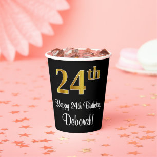 Vasos De Papel 24 Aniversario - Elegante Lujoso Faux Gold Look #