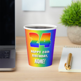 Vasos De Papel 24° cumpleaños: Colorido, divertido patrón arcoiri