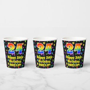 Vasos De Papel 24° cumpleaños: Patrón de estrellas divertidas y a