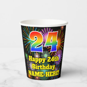 Vasos De Papel 24° cumpleaños: Patrón de fuegos artificiales dive