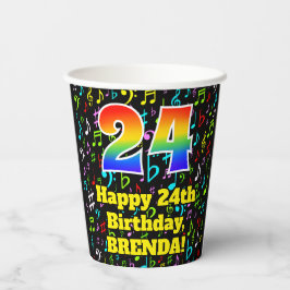 Vasos De Papel 24 cumpleaños: Patrón de notas de música divertida