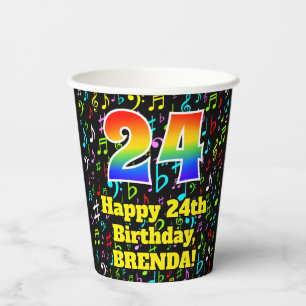 Vasos De Papel 24 cumpleaños: Patrón de notas de música divertida