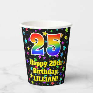 Vasos De Papel 25º cumpleaños: Patrón de estrellas divertidas y a