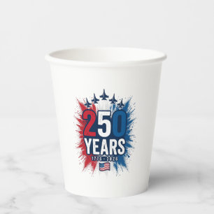 Vasos De Papel 250 Años Aniversario Jets Patrióticos Diseño Vecto