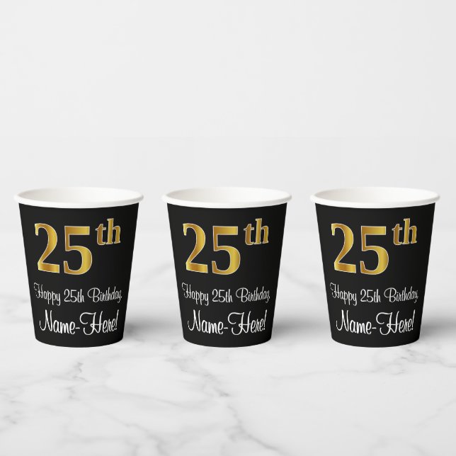 Vasos De Papel 25 Aniversario - Elegante Lujoso Faux Gold Look # (Multi)