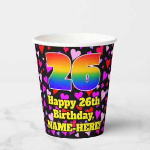 Vasos De Papel 26º cumpleaños: Patrón de corazones amorosos, arco