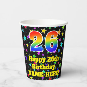 Vasos De Papel 26º cumpleaños: Patrón de estrellas divertidas y a
