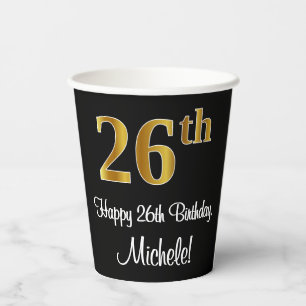 Vasos De Papel 26 Aniversario - Elegante Lujoso Faux Gold Look #