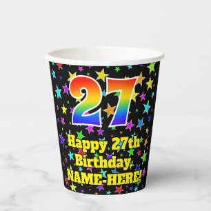Vasos De Papel 27° cumpleaños: Patrón de estrellas divertidas y a