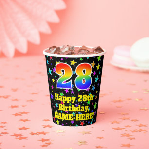 Vasos De Papel 28º cumpleaños: Patrón de estrellas divertidas y a