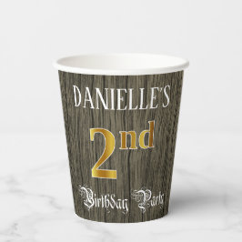 Vasos De Papel 2.ª Fiesta de cumpleaños — Luces de Faux Gold y Fa