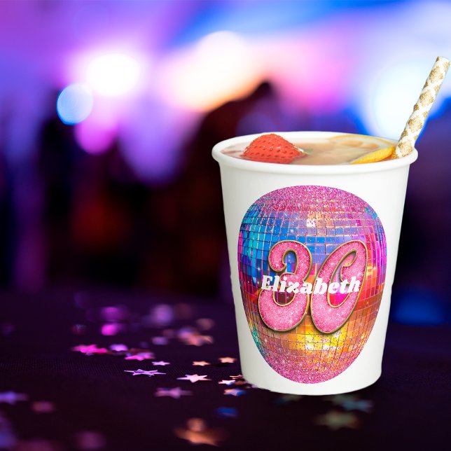 Vasos De Papel 30.ª Bola Disco del Purpurina Rosa Groovy 70 (Subido por el creador)