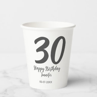 Vasos De Papel 30.ª fecha de adición de cumpleaños año plantilla