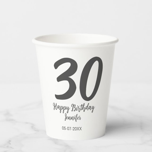 Vasos De Papel 30.ª fecha de adición de cumpleaños año plantilla  (Anverso)