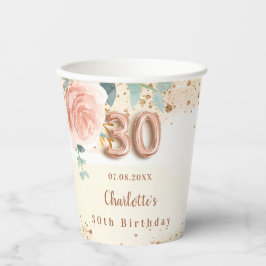 Vasos De Papel 30.ª flor de oro rosa de cumpleaños