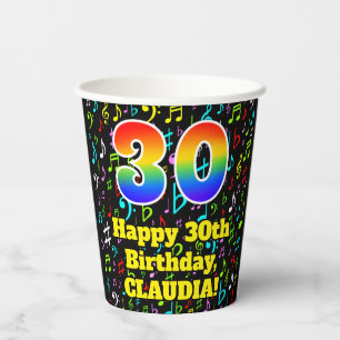 Vasos De Papel 30.º cumpleaños: Patrón de notas de música diverti