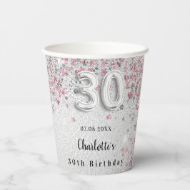 Vasos De Papel 30.º nombre rosa plateado de cumpleaños