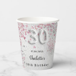Vasos De Papel 30.º nombre rosa plateado de cumpleaños