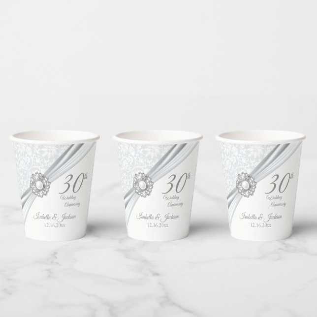 Vasos De Papel 30 Aniversario/Cumpleaños - Personalizar (Multi)