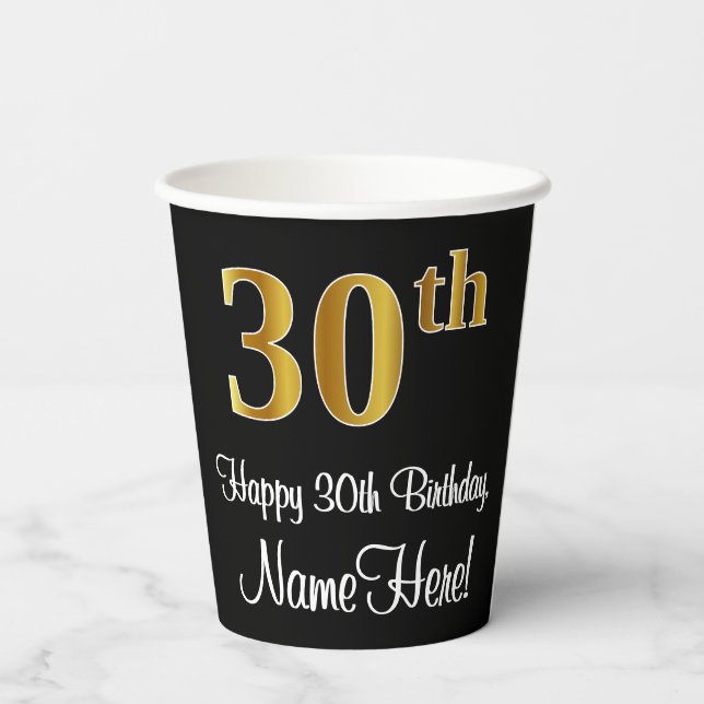 Vasos De Papel 30 Aniversario - Elegante Lujoso Faux Gold Look # (Reverso )