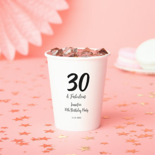 Vasos De Papel 30 cumpleaños añadir nombre fecha año negro