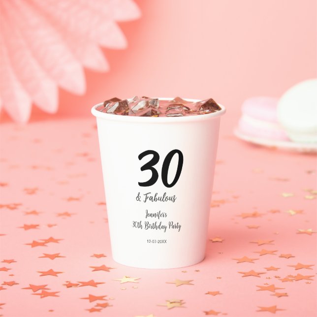 Vasos De Papel 30 cumpleaños añadir nombre fecha año negro (in situ)