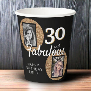 Vasos De Papel 30 y Fabulous Gold Purpurina 2 Foto 30 cumpleaños