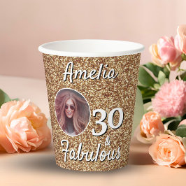 Vasos De Papel 30 y Fabulous Gold Purpurina 30th Birthday Photo