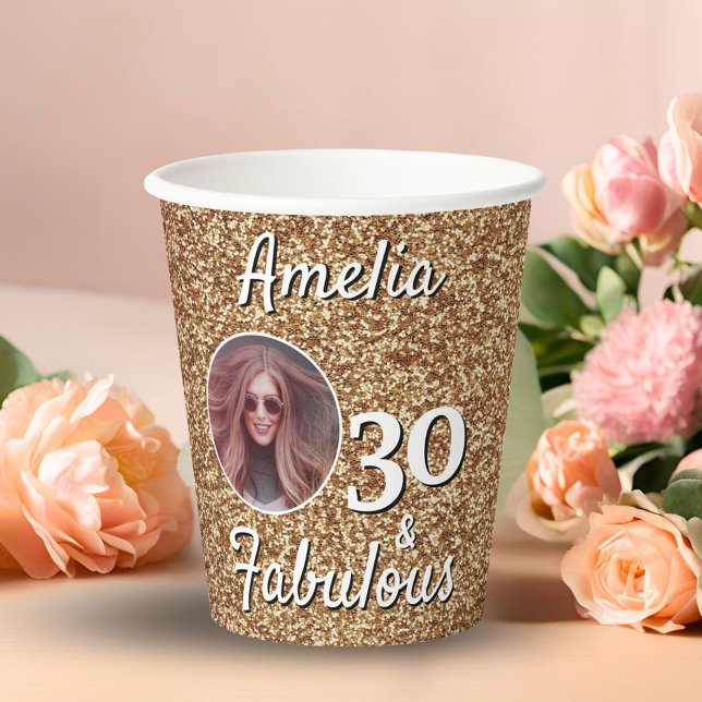 Vasos De Papel 30 y Fabulous Gold Purpurina 30th Birthday Photo (Subido por el creador)