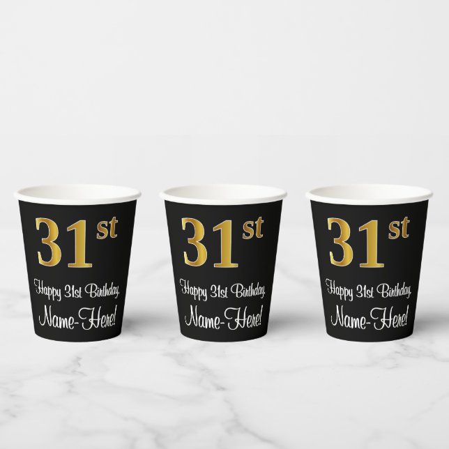 Vasos De Papel 31 Aniversario - Elegante Lujoso Faux Gold Look # (Multi)