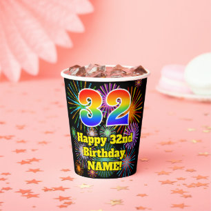 Vasos De Papel 32° cumpleaños: Patrón de fuegos artificiales dive