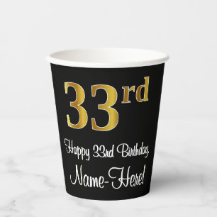 Vasos De Papel 33 Aniversario - Elegante Lujoso Faux Gold Look #