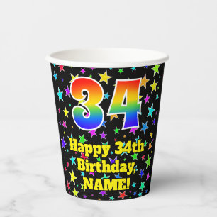 Vasos De Papel 34° cumpleaños: Patrón de estrellas divertidas y a