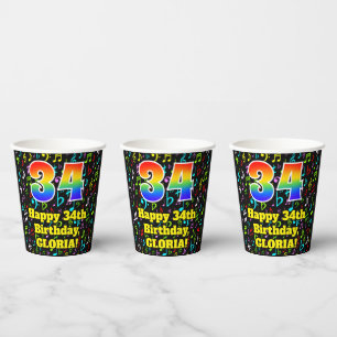 Vasos De Papel 34 cumpleaños: Patrón de notas de música divertida