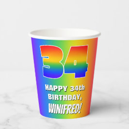 Vasos De Papel 34th Birthday: Colorful, Fun Rainbow Pattern # 34