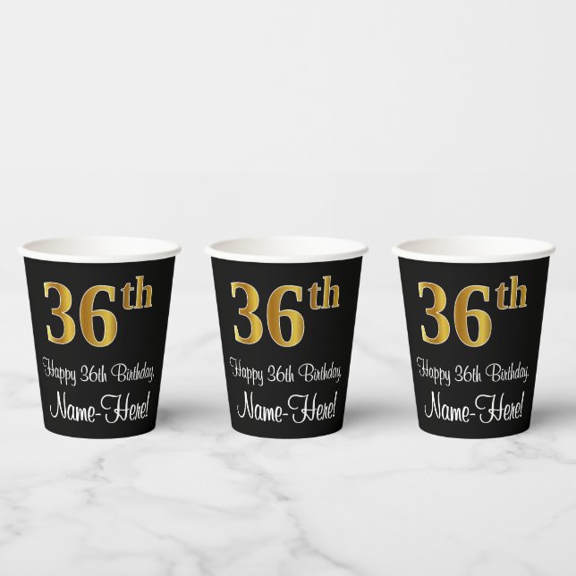 Vasos De Papel 36 Aniversario - Elegante Lujoso Faux Gold Look # (Multi)