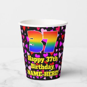 Vasos De Papel 37.º cumpleaños: Patrón de corazones amorosos, arc