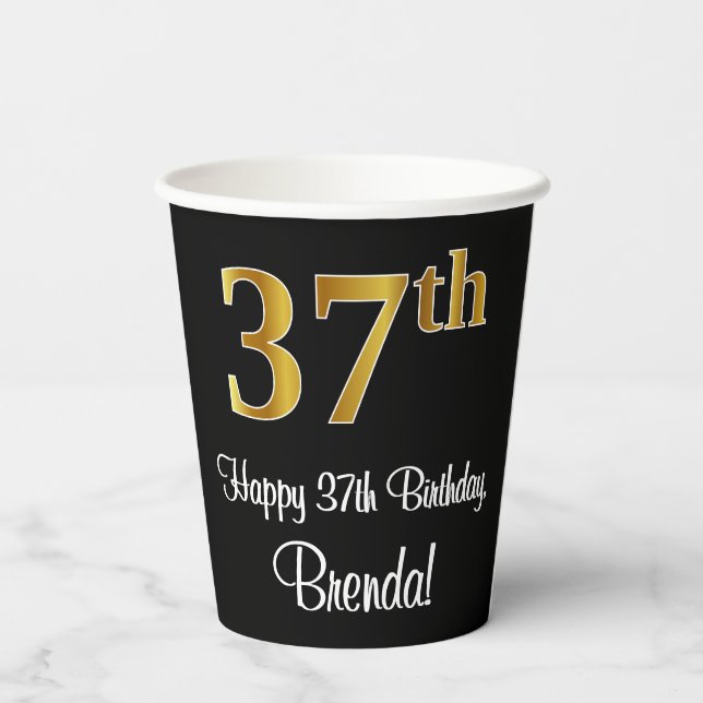 Vasos De Papel 37 Aniversario - Elegante Lujoso Faux Gold Look # (Reverso )