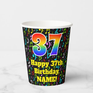 Vasos De Papel 37 cumpleaños: Patrón de notas de música divertida