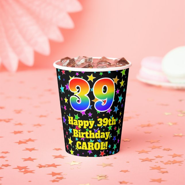 Vasos De Papel 39º cumpleaños: Patrón de estrellas divertidas y a (in situ)
