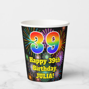 Vasos De Papel 39º cumpleaños: Patrón de fuegos artificiales dive