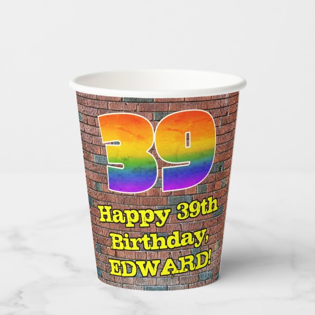 Vasos De Papel 39° cumpleaños: Arcoiris 39 inspirado en graffiti  (Reverso )