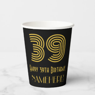 Vasos De Papel 39° cumpleaños: Art Decó inspirado en el aspecto "