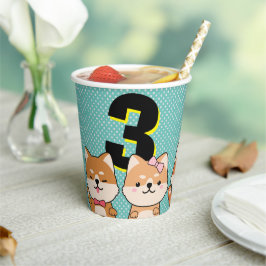 Vasos De Papel 3.ª Fiesta de cumpleaños Cute Shiba Inu Cachorro